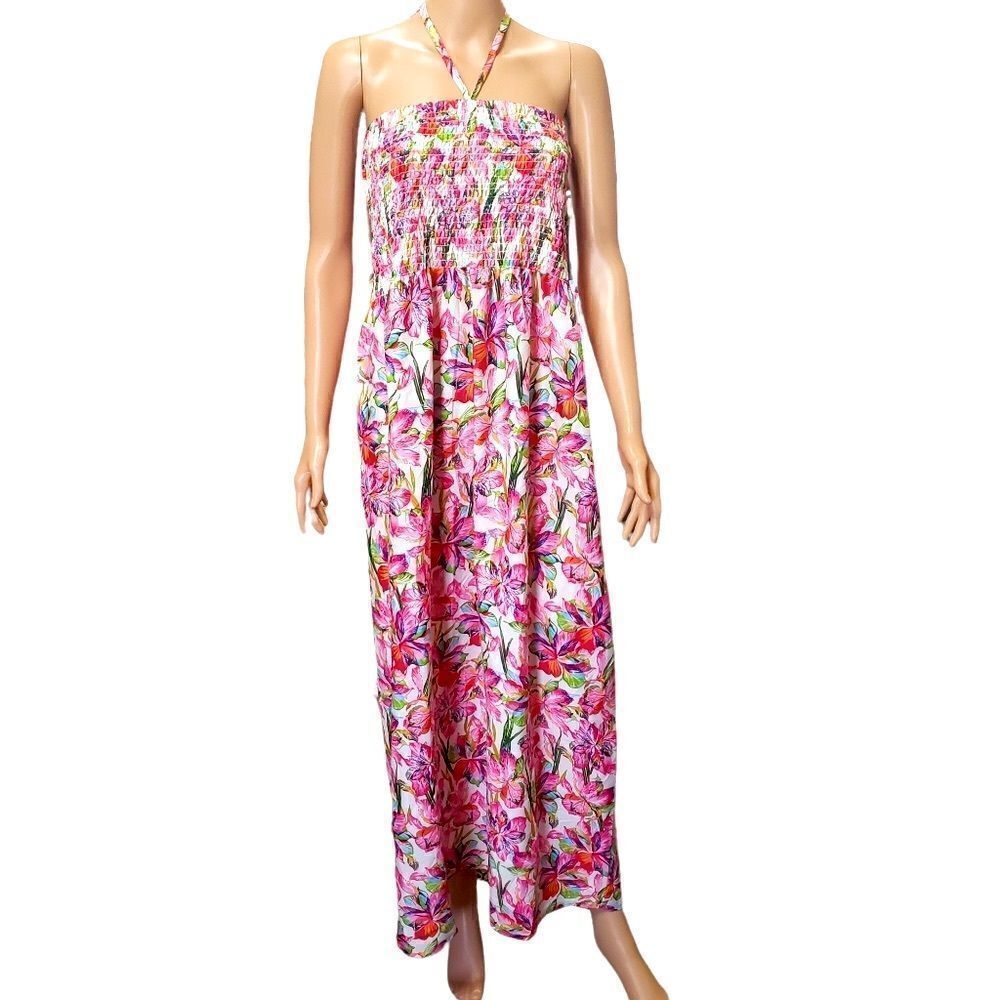 NWT Gypsie Blue Tie Around Neck Floral Maxi Dress SMALL